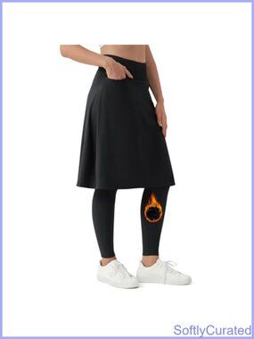 Fleece Lined Knee Length Skirted Leggings High Waist Tummy Control Skort